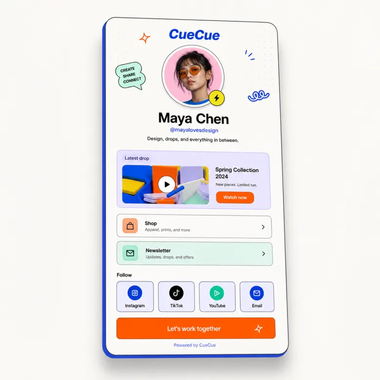 Link in Bio template with interactive web card modules