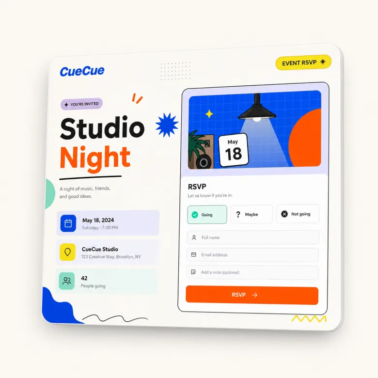 RSVP Links template with interactive web card modules